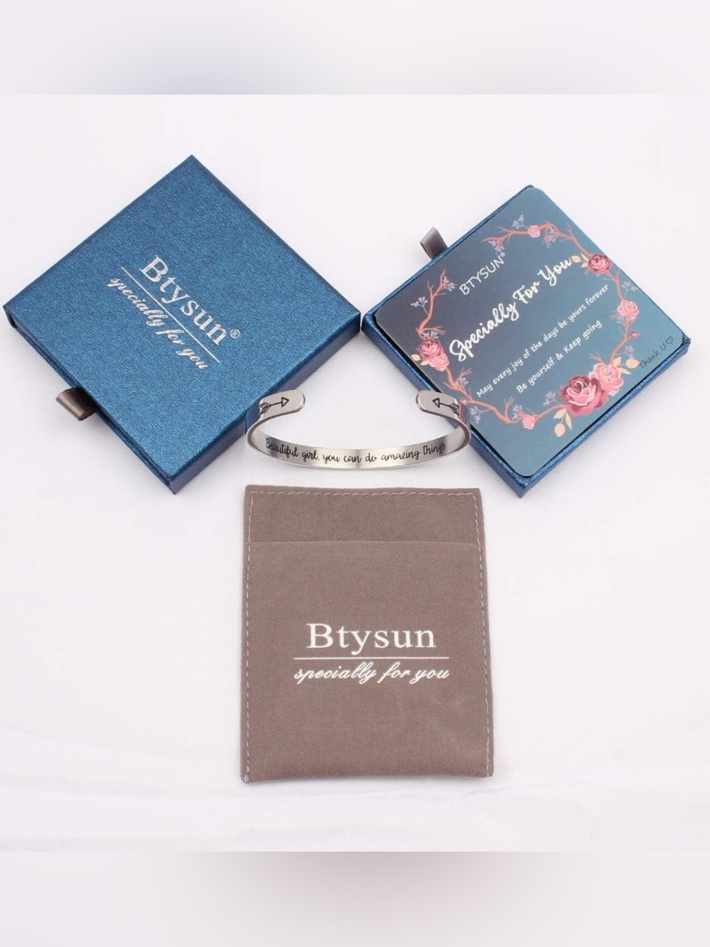 BTYSUN Inspirational Silver Cuff Bracelet Gift Set | Choose Saying